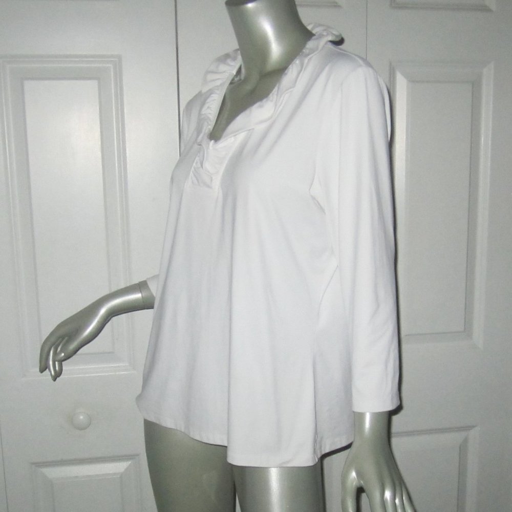 J. McLaughlin White Ruffled V-Neck Blouse - Picture 3 of 6